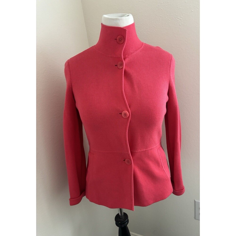 Talbots Women Bright  Pink Knitted Blazer Jacket  Size S Button Down - Picture 2 of 9